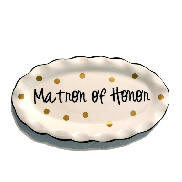 Matron of Honor Wedding Tray Cream, Gold Polka Dot, Black 5 x 9.5 inches - Picture 1 of 5